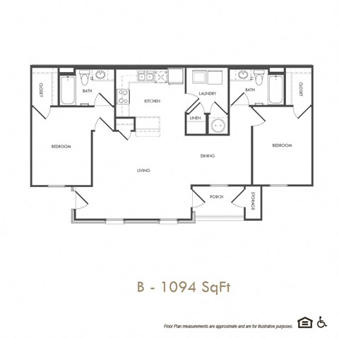 Floor plan for 2 beds, 2 baths, 1094 sqft